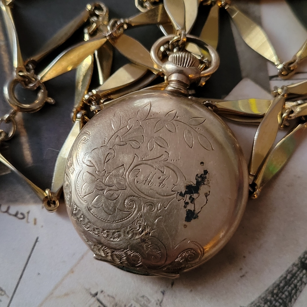 Relisted -Antique locket Myrtle MC 1901 gold watch case necklace Victorian - Picture 11 of 17